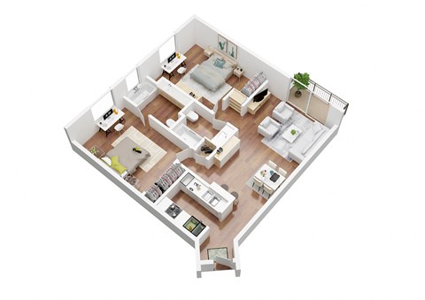Floor plan for 2 beds, 2 baths, 970 sqft